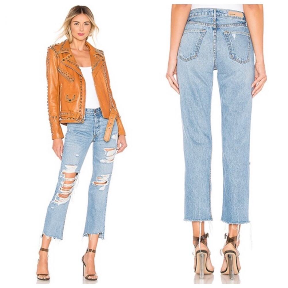 GRLFRND Helena Straight Crop Jeans Ripped Distressed